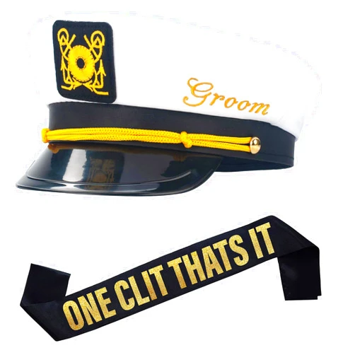 Auge Mara Groom Captain Hat with Groom Sash Bachelor Party Favors Supplies Decorations, Ideas, Gifts Nautical Bachelor Hat