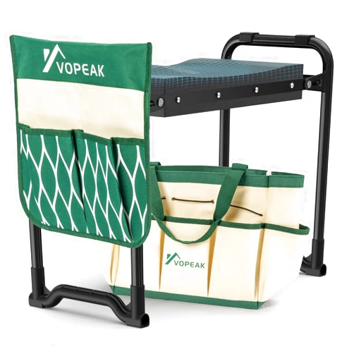 VOPEAK Garden Kneeler and Seat Heavy Duty, VOPEAK Foldable Garden Stool with Upgraded Widened Thick Kneeling Pad, Stable Garden Kneeler with 2 Large Tool Bags, Gardening Gifts for Women, Men, Seniors, Parent