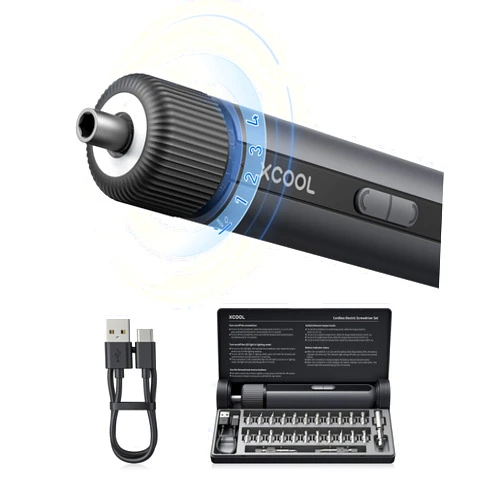 XCOOL Electric Screwdriver Cordless, 4V Power Screwdriver with 24 S2 Bits, Max 8 N·m Torque, 4 Adjustable Torque Settings, 1 Extension Rod, LED Light, 2200mAh Battery Cordless Screwdriver Rechargeable
