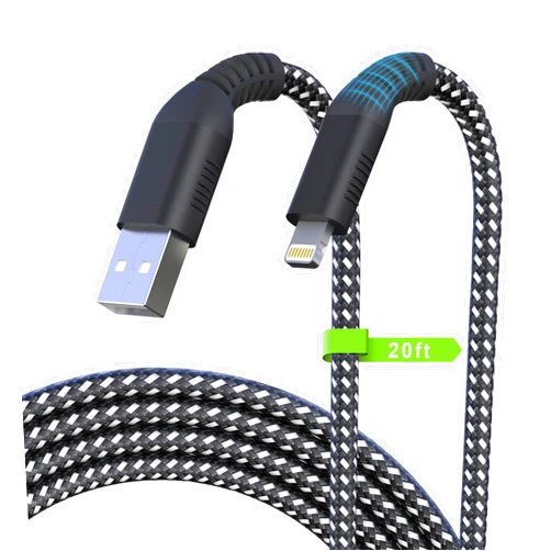 Yeemie Long iPhone Charger Cord,20FT/6M Lightning Cable [Apple MFi Certified] Nylon Braided 2.4A Fast Charging Syncing Cable, USB A Charging Cable for iPhone14 13 12 11 Pro Max Mini XR XS X 8 7 6 Plus SE Pad