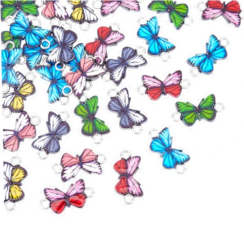 NBEADS 30 Pcs Butterfly Alloy Enamel Link Charm, Random Butterfly Connector Metal Pendant for Earrings Bracelets Necklace DIY Making Jewelry Making Accessories