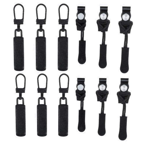 DIVINA VITAE Fix Zipper Repair Kit - 12Pcs Black Universal Instant Replacement Zipper Pull Zipper Replacement Slider with 3 Different Sizes, Nylon Coil Fix Zipper Puller for Jackets Coats Boot Backpack Hoodie