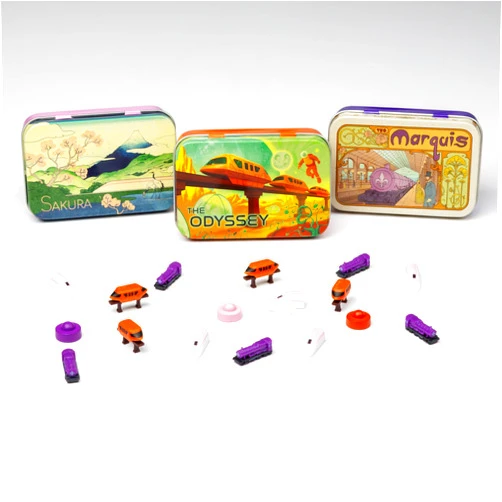 The Little Plastic Train Co. Extraordinary Engines - Deluxe Board Game Train Set | Upgraded Player Pieces for Ticket to Ride and Other Adult, Family, and Kids Train Board Games | Orange, Purple, and White / Pink Colors