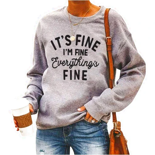 VILOVE Funny Sweatshirts for Women It‘s Fine I’m Fine Everything is Fine Shirts Inspirational T-Shirt Cute Sayings Tee Tops