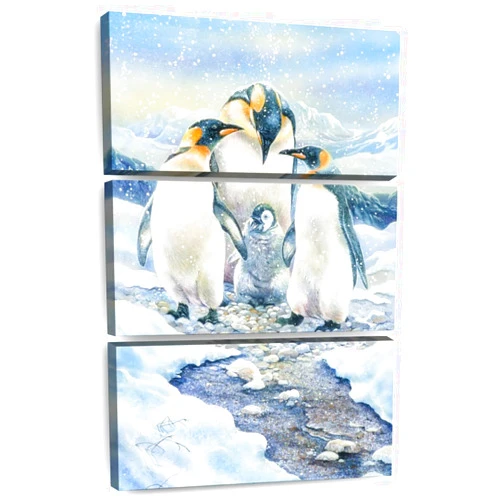 ElephantStock Elephant Stock - Penguin Family Of Four Wall Art - Vertical Multi Panel Canvas - 3 Piece Living Room Wall Decor - Painting Penguin Multi Piece Wall Art - Blue And Beige Decor by Linda Thompson - 20