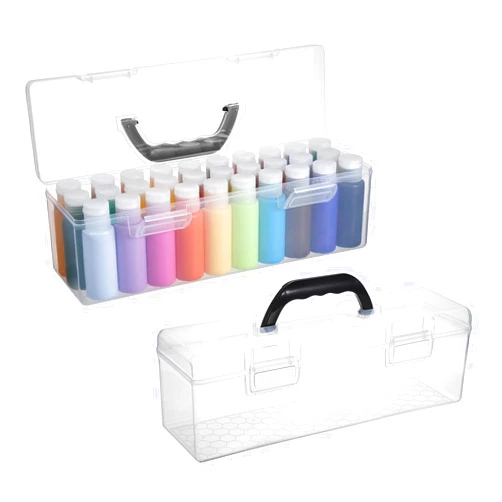 IMEDGOG 2 PCS Clear Acrylic Paint Storage Box - 30-Bottle Capacity, Portable Handle Organizer for 2 fl. oz Apple Barrel Paints