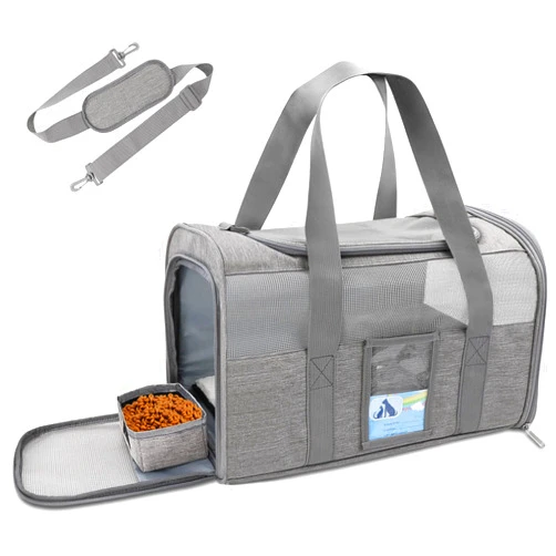 Refrze Pet Carrier Airline Approved, Cat Carriers for Medium Cats Small Cats, Soft Dog Carriers for Small Dogs Medium Dogs, TSA Approved Pet Carrier for Cats Dogs of 15 Lbs, Puppy Carrier,Grey