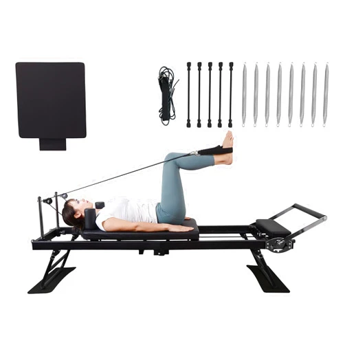 Pipleo Pilates Reformer, Foldable Pilates Reformer Machine with a Complimentary Pair of Drawstring Sets, Pilates Machine for Fome with Dual Resistance- Springs and Jump Board Up to 400 LBS