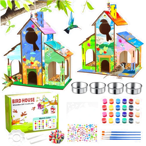 YoHold 2 Pack Bird Feeders,DIY Bird House Art Crafts Kit for Kids,Garden,Build & Paint Wooden Bird House Feeder, DIY Wild Bird Feeders Art Crafts for Children Boys Girls Ages 3-5 4-8 8-12,Gift Outdoor
