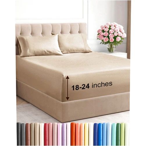 CGK Unlimited Extra Deep Pocket Queen Sheet Set - 4 Piece Breathable & Cooling Bed Sheets - Hotel Luxury Sheet Set - Ultra Soft, Wrinkle Free & Comfy - Easily Fits Extra Deep Mattresses - Deep Pocket Cream Sheets