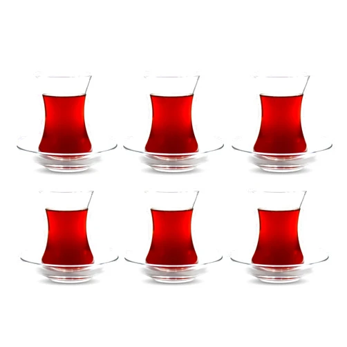 ums Turkish Tea Glass Set, Slim Waist Design and Thick Sole Prevent Tea From Getting Cold, Easy to Keep for 6 People, 6 Saucers, 6 Glasses, Useful Tea Set (12 Pieces)