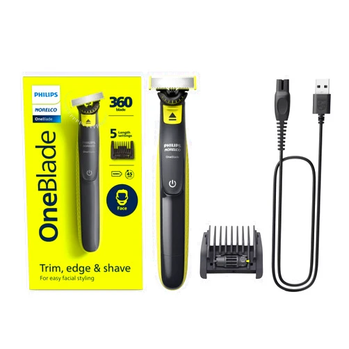 Philips Norelco OneBlade 360 Face, Hybrid Electric Beard Trimmer and Shaver with 5-in-1 Face Stubble Comb, Frustration Free Packaging, QP2724/90