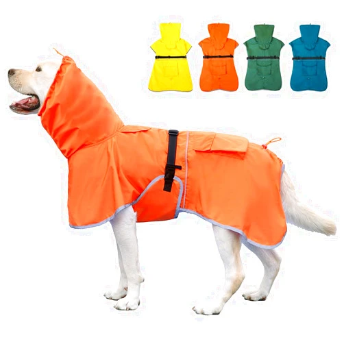 KOOGAL Dog Raincoat Waterproof Dog Rain Coat with Hoodile, Reflective Adjustable Lightweight Pet Rain Jacket for Medium Large Dogs(Orange, 6XL)