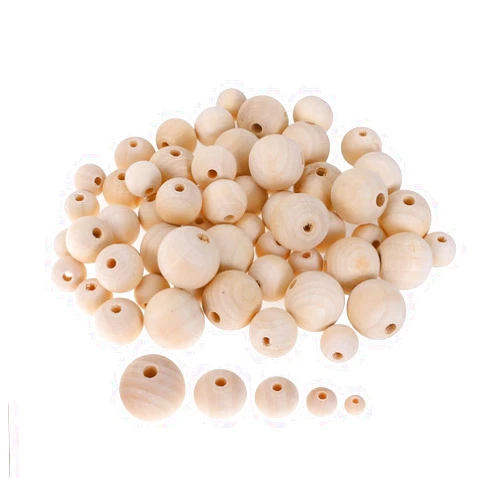 Looconi Amaney 400pcs 6mm-14mm Unfinished Wood Beads Assorted Natural Round Ball Loose Solid Wooden Spacer Beads for Crafts DIY Handmade Jewelry Making Bracelet Garland Hair