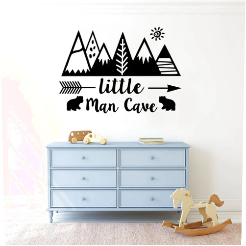 ZzMY Little Man Cave Wall Decal Nursery Wall Stickers Vinyl Wall Art for Kids Room Boy Room Decor Y94 (Black)