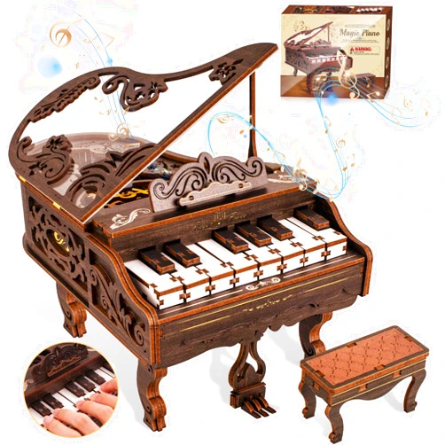 Acemend 3D Wooden Puzzles for Adults, Playable Piano Model Kit 1:20 Scale Building, 3D Puzzles Wooden Music Box, Magic Wooden Building Kits Piano Christmas Birthday Gifts for Adults Teens