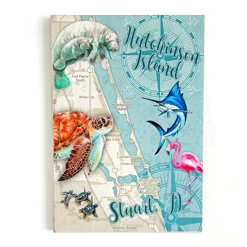 MapMom Hutchinson Island Stuart, FL Sea Life Wood Map Plank Wall Art | 11