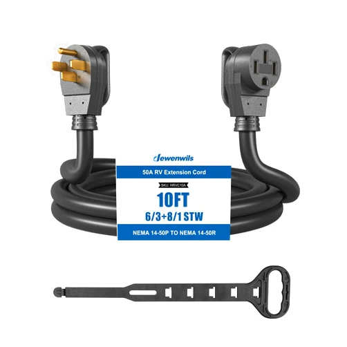 DEWENWILS 50 Amp RV Extension Cord 10 Feet, 125/250VAC 12500W Heavy Duty EV Power Cord, NEMA 14-50P to 14-50R 6/3+8/1 Copper Wire, STW Outdoor Waterproof Power Cable, for RV, EV, Camper, ETL Listed