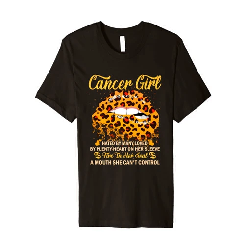 Cancer Girl Birthday Leopard Sexy Lip Zodiac Premium T-Shirt