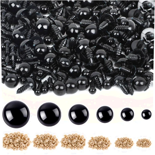 UPINS 600 Pieces 6-16MM Safety Eyes with Washers Black Plastic Safety Eyes for Amigurumi Doll Crochet Eyes for DIY Crafts Stuffed Animals Making Supplies