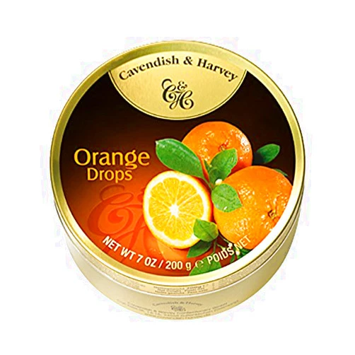 Cavendish & Harvey | Fruity Orange Hard Candy Drops | 7 Ounce Tin