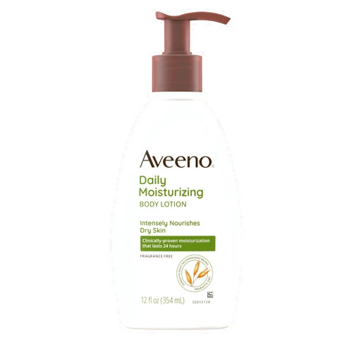 Aveeno Daily Moisturizing Body Lotion with Soothing Prebiotic Oat, Gentle Lotion Nourishes Dry Skin With Moisture, Paraben-, Dye- & Fragrance-Free, Non-Greasy & Non-Comedogenic, 12 fl. Oz