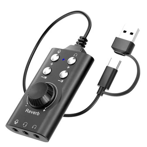 Facmogu Voice Changer with Multi Sound Effects, Portable USB 3.0/ Type-C to 3.5mm Jack Game Voice Changer, Virtual 7.1 Surround Sound Voice Disguiser Device for PS4/ PS5/ Windows、MacOS PC/Laptop/Phone