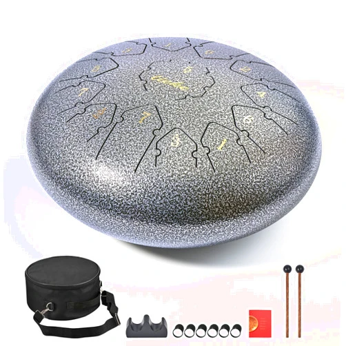 LIEKE Steel Tongue Drum 12 inch 13 Notes Handpan Drums for Zen Yoga Meditation Sound Healing,Percussion Instrument,Hand pan Drum for kids Adults with Bag (Sliver)
