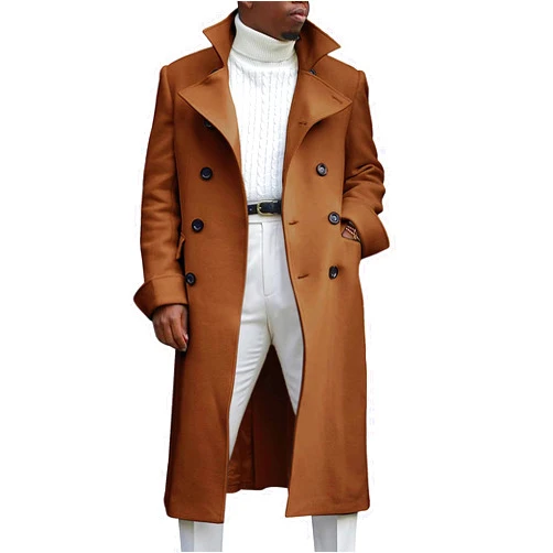 UANEO Mens Double Breasted Long Trench Coat Wool Blend Casual Pea Coats Jackets