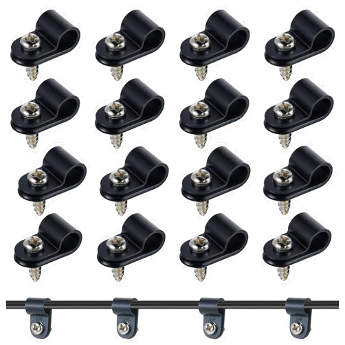 Aeaocvo 50 Pack 1/2 Inch Rope Light Clips Plastic P-Style Mounting Clips with Screws, Outdoor Cable Clamps Management Black Wire Clips Organizer for Light, Wall, Electric Wires