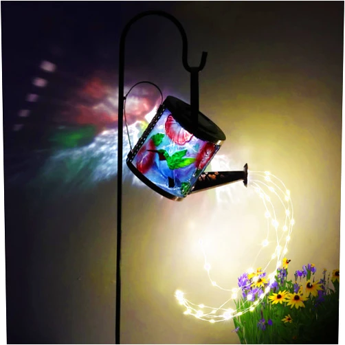 Larekook Solar Outdoor Landscape Lights-Waterproof 3D Hummingbird Watering Can Stake Lights with Warm LED for Garden Patio Decoration (Hummingbird)