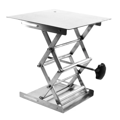 EISCO Laboratory and Fabrication Scissor Jack, Extendable with Hand Crank and Rubber Feet - Full Extension: 11 Inches - Rust-Resistant Stainless Steel - Premium Quality