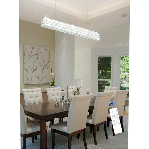 ykolupty Modern Crystal Chandelier Silver Rectangular Crystal Chandelier Contemporary Linear Pendant Ceiling Light Fixture for Living Dining Room Kitchen Island (L 40