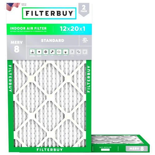Filterbuy 12x20x1 Air Filter MERV 8 Dust Defense (2-Pack), Pleated HVAC AC Furnace Air Filters Replacement (Actual Size: 11.50 x 19.50 x 0.75 Inches)