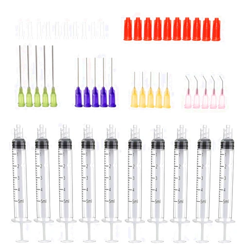SKYPRO 50 Pcs - 5ml Syringes with 14ga, 20ga,21ga, 23ga Blunt Tip Needles With Syringe Caps and Needle Caps for Refilling and Measuring Liquids, Oil or Glue Applicator