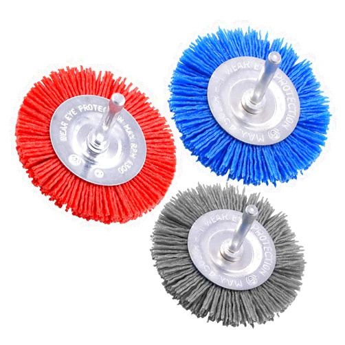 Swpeet 3Pcs 3Inch 80# 120# 240# Abrasive Nylon Wheel Brush Set with 1/4 Inch Shank, 3 Grit Nylon Drill Brush Set Perfect for Removal of Rust/Corrosion/Paint - Reduced Wire Breakage and Longer Life