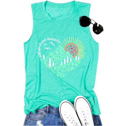Jorlyen Sunrise Sunset Sunshine T Shirt for Women Outdoor Workout Hawaii Beach Sea Nature Adventure Tee Top