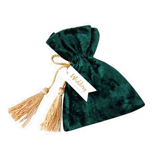 GREENSTORE Velvet Gift Bags, 10Pcs Velvet Drawstring Bags with Tassel, Creative Jewelry Favor Storage Pouch Candy Bags for Christmas Wedding Birthday,Green