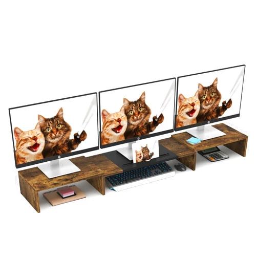 WESTREE Triple Dual Monitor Stand Riser, Extra Long Monitor Stand for 1~2~3 Monitors, Monitor Stand with Length and Angle Adjustable, 3 Shelf Desktop Storage Riser for Monitor Computer Screen Laptop