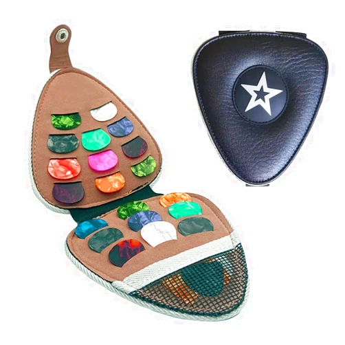 NERECNDENS Guitar Pick Holder Case Bag with 24pcs Acoustic Electric Guitar Colorful Picks, Variety Pack Mixed Thickness Picks 0.46mm/ 0.71mm/ 0.96mm + Little Picks Holder Set