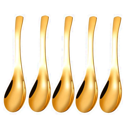 JYYHSF 5 PCS Stainless Steel Mirror Finish Soup & Dessert Spoons for Soup, Rice, Tea, Milk, Coffee & Ice Cream(Golden)