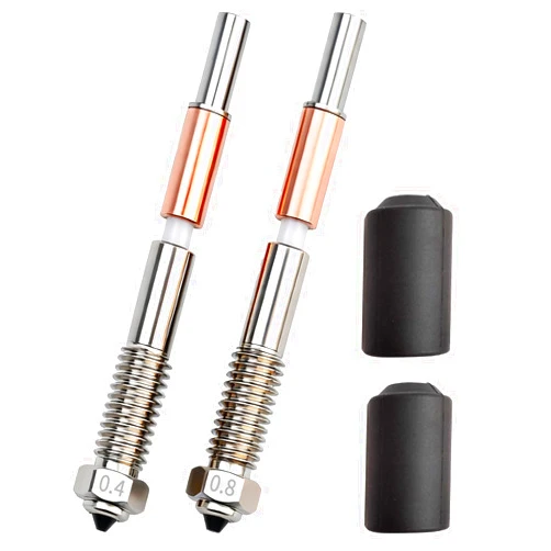 Shion.Kwoo 2PCS 450°C High-Temp Nozzle for Qidi Tech 4 Plus, 0.4&0.8mm Quick Swap Kit with CrzrCu Tip & Ceramic Heat Break, Includes 2 Silicone Socks