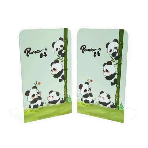 Winterworm Adorable Panda Bookends for Shelves,Animal Book Ends Green Panda with Bamboo Metal Kids Bookends Student Bookends Book Holder Journal Book Organizer CD Holder for Office School Desk Decoration