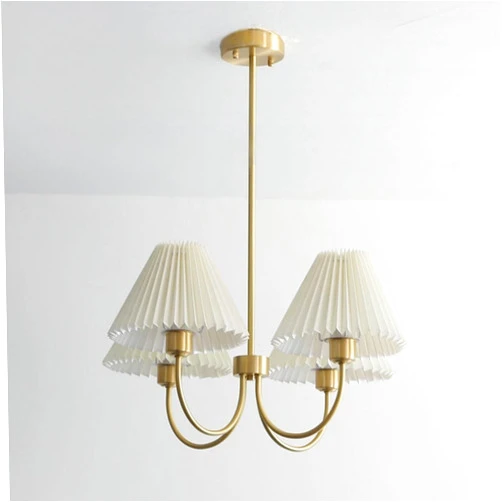 DXYC Brushed Gold Modern Semi Flush Mount Chandelier with Pleated Fabric Shade - Nordic Large Pendant Light for Living Room, Bedroom, Kitchen Island - Round Ceiling Hanging Lamp (Color : 4 Lights)