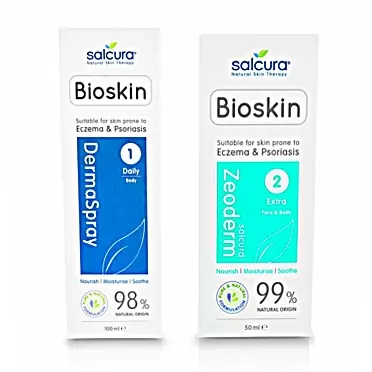 Salcura Natural Skin Therapy, Bioskin Dermaspray Intensive 100ml & Bioskin Zeoderm Skin Repair Moisturiser 50ml Duo Pack, For Anyone Prone To Eczema, Psoriasis, Dermatitis Small Duo Pack
