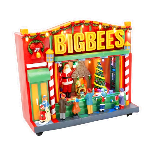FG Square Bigbees Retro Department Store Window Display | Christmas House Village Decoration Collection Accessories Figurines | Motion & Sound Multi Color LED Lights | 10