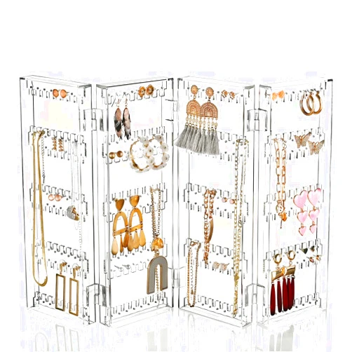Sagler Jewelry Organizer - 6-Tier Earring Holder Rack For 140 Pairs - Compact Stand For Jewelry - Clear Acrylic Necklace Holder - Foldable & Freestanding Table Top Jewelry Holder - 11.57x4.8x3.46