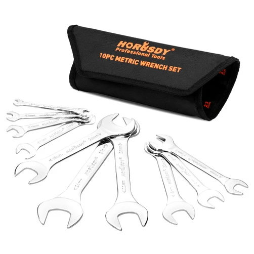 HORUSDY Thin Wrenches Set | Metric | 10-Piece | Including 5.5mm to 27mm | Bike Wrench Set | Thin Open End Wrench Set with Rolling Pouch