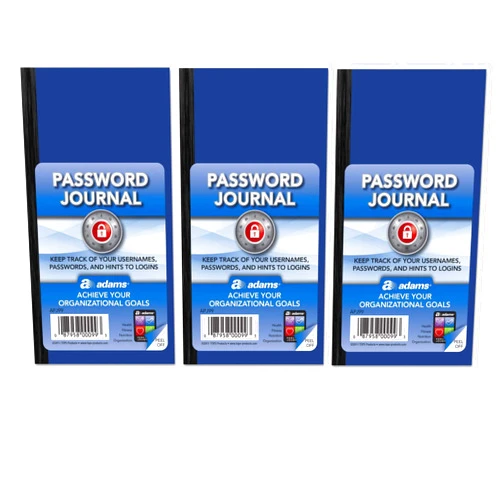 Adams APJ99 Password Journal, 3 1/4 x 6 1/4, 192 Entries, 3 Pack