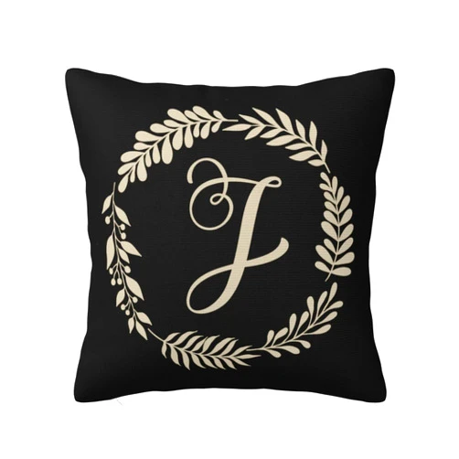 Hedyzone Monogram J Throw Pillowcase Letter J Super Soft Black Pillow Cover for Couch Sofa Home Decoration 16